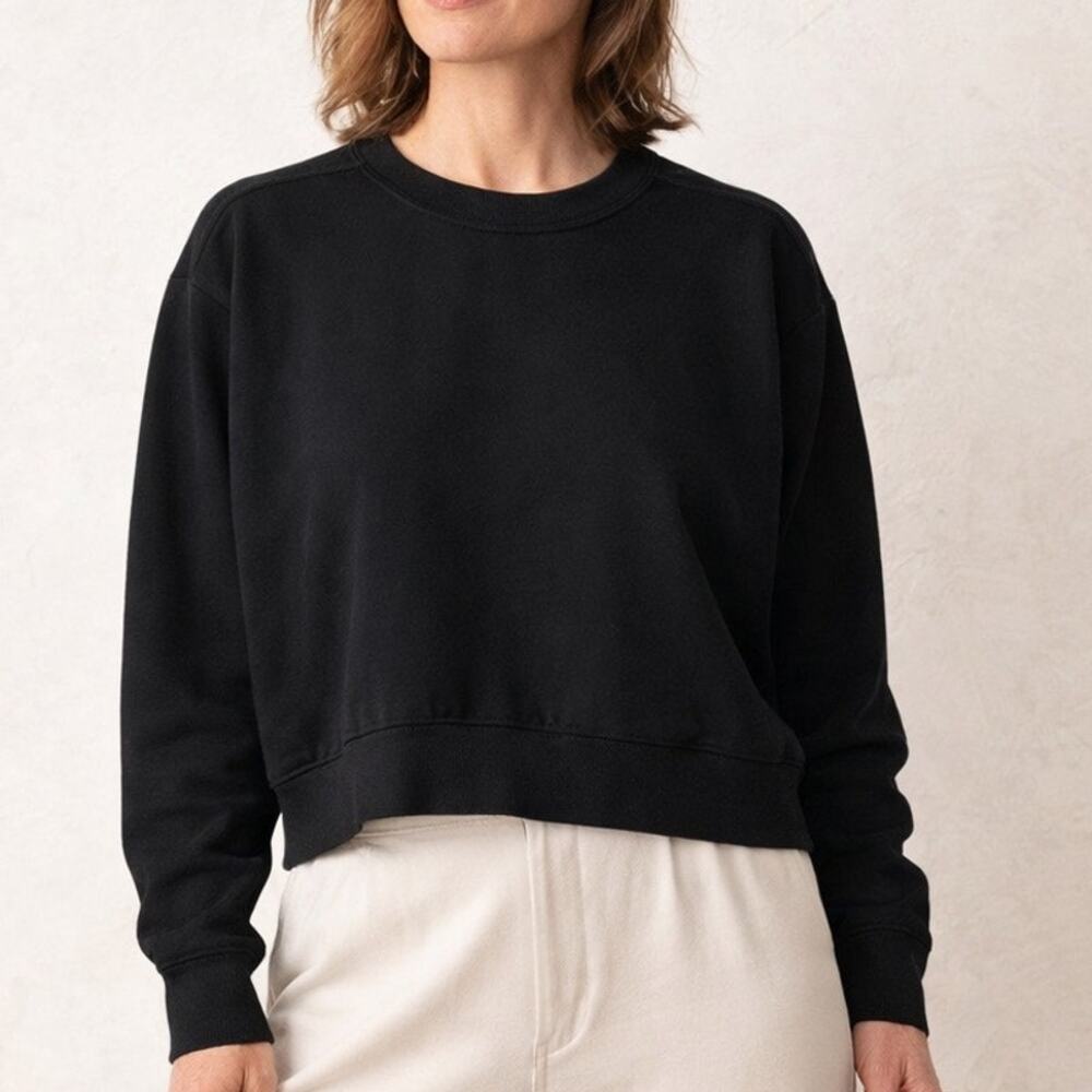 Nap Loungewear Sweatshirt Women Small Crewneck Cozy Cotton Long Sleeve Top Black